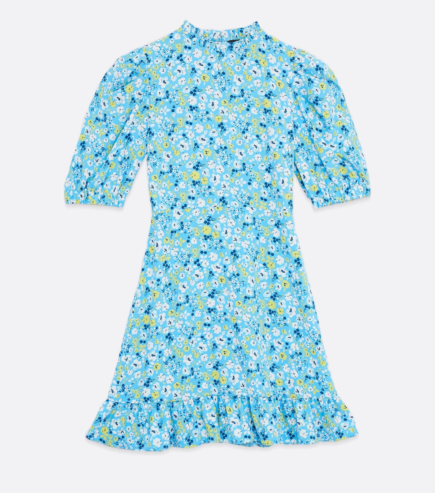 Blue Ditsy Floral High Neck Mini Dress