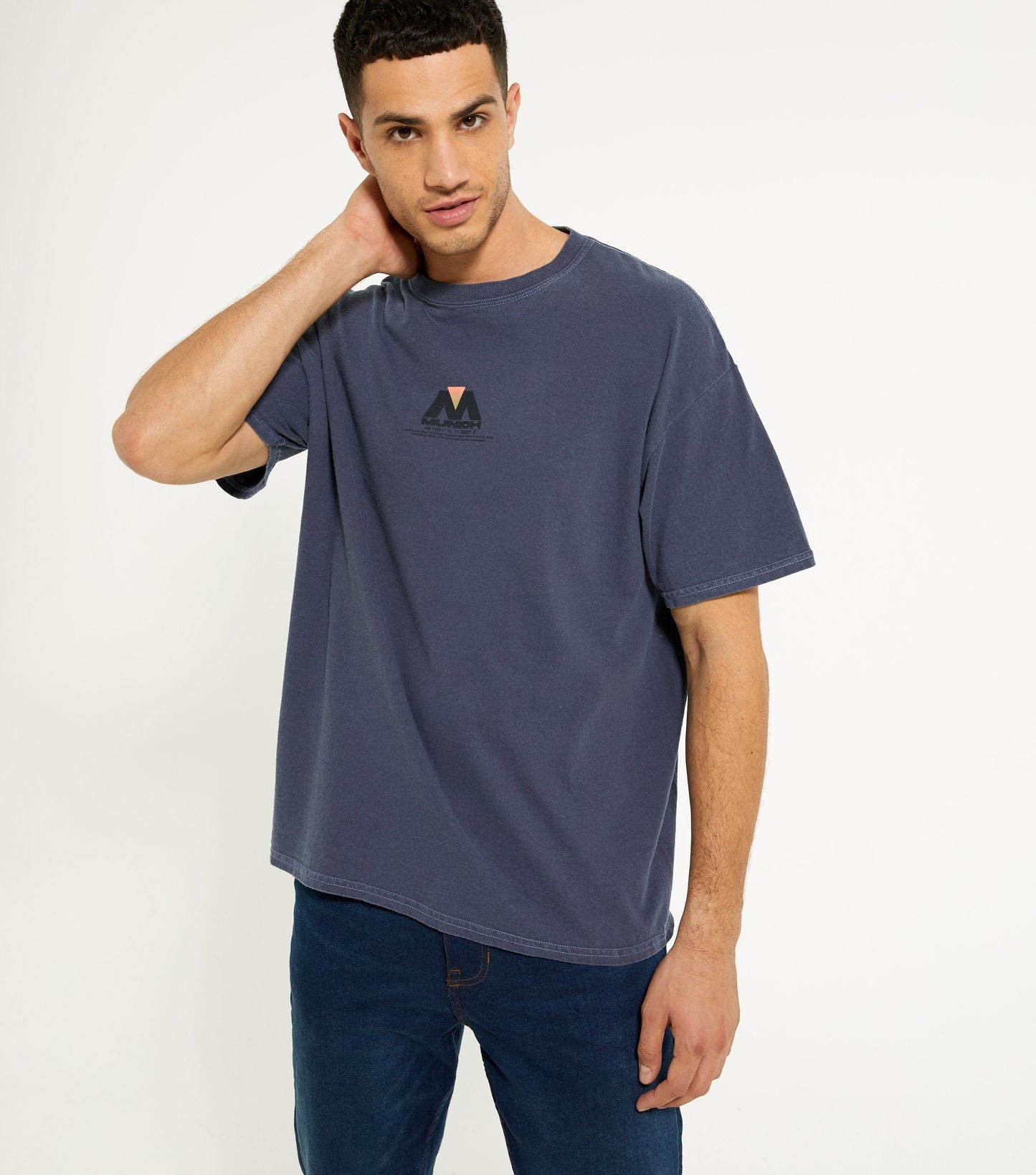 Blue Overdyed Munich Logo T Shirt