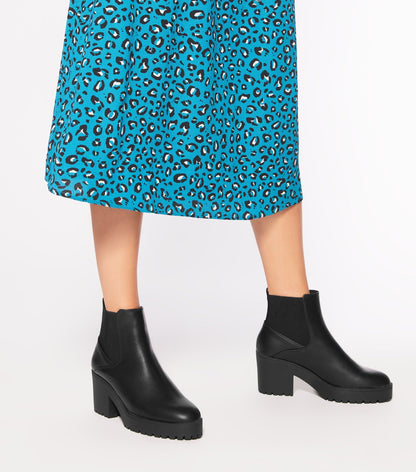 Black Chunky Platform Block Heel Chelsea Boots