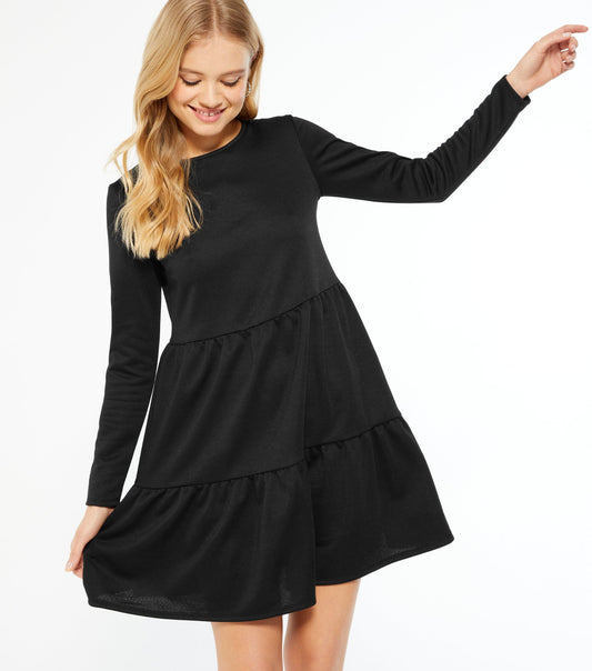 Black Tiered Smock Mini Dress