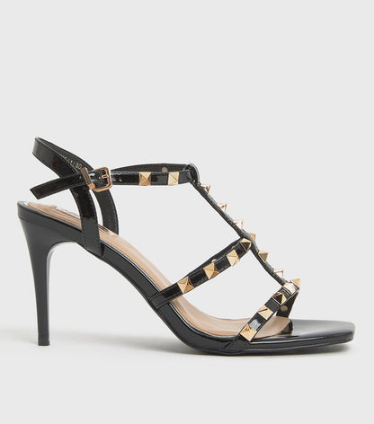 Little mistress black studded stiletto heel sandals