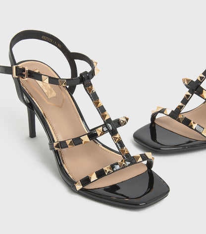 Little mistress black studded stiletto heel sandals