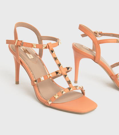 Little mistress black studded stiletto heel sandals