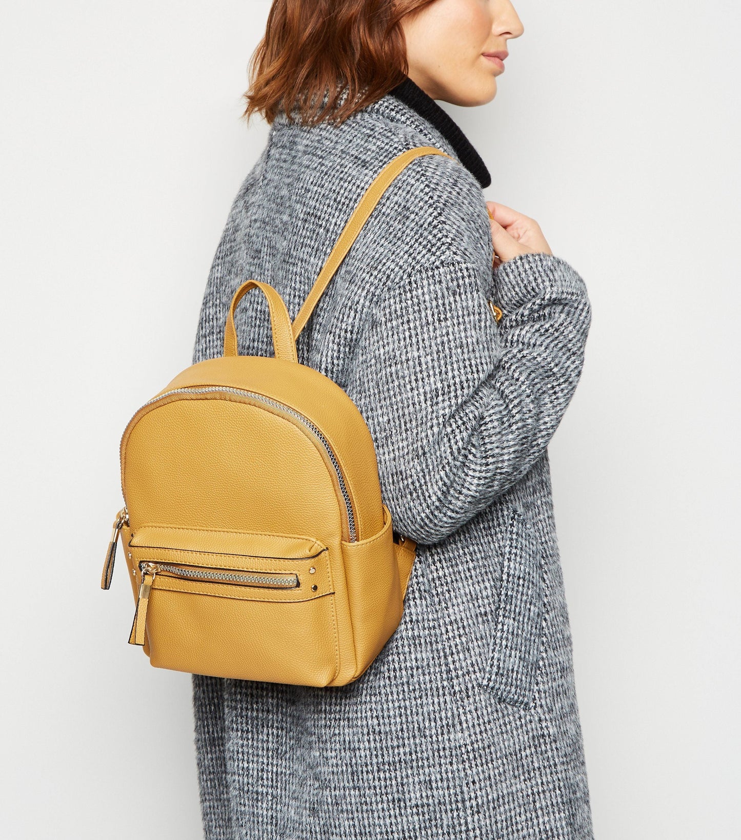 Mustard Leather Look Mini Backpack