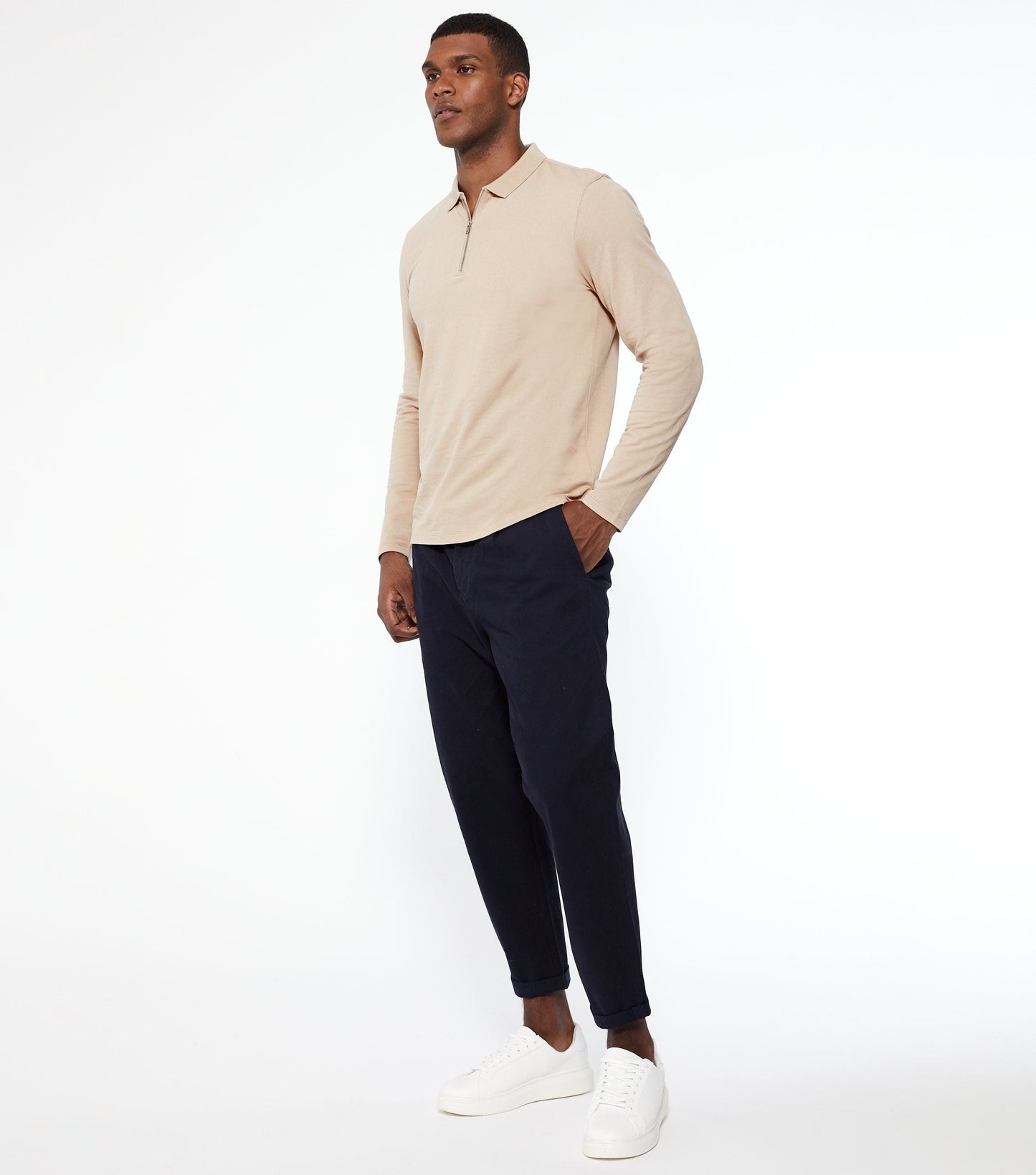 Stone Pique Collared Zip Front Polo Top